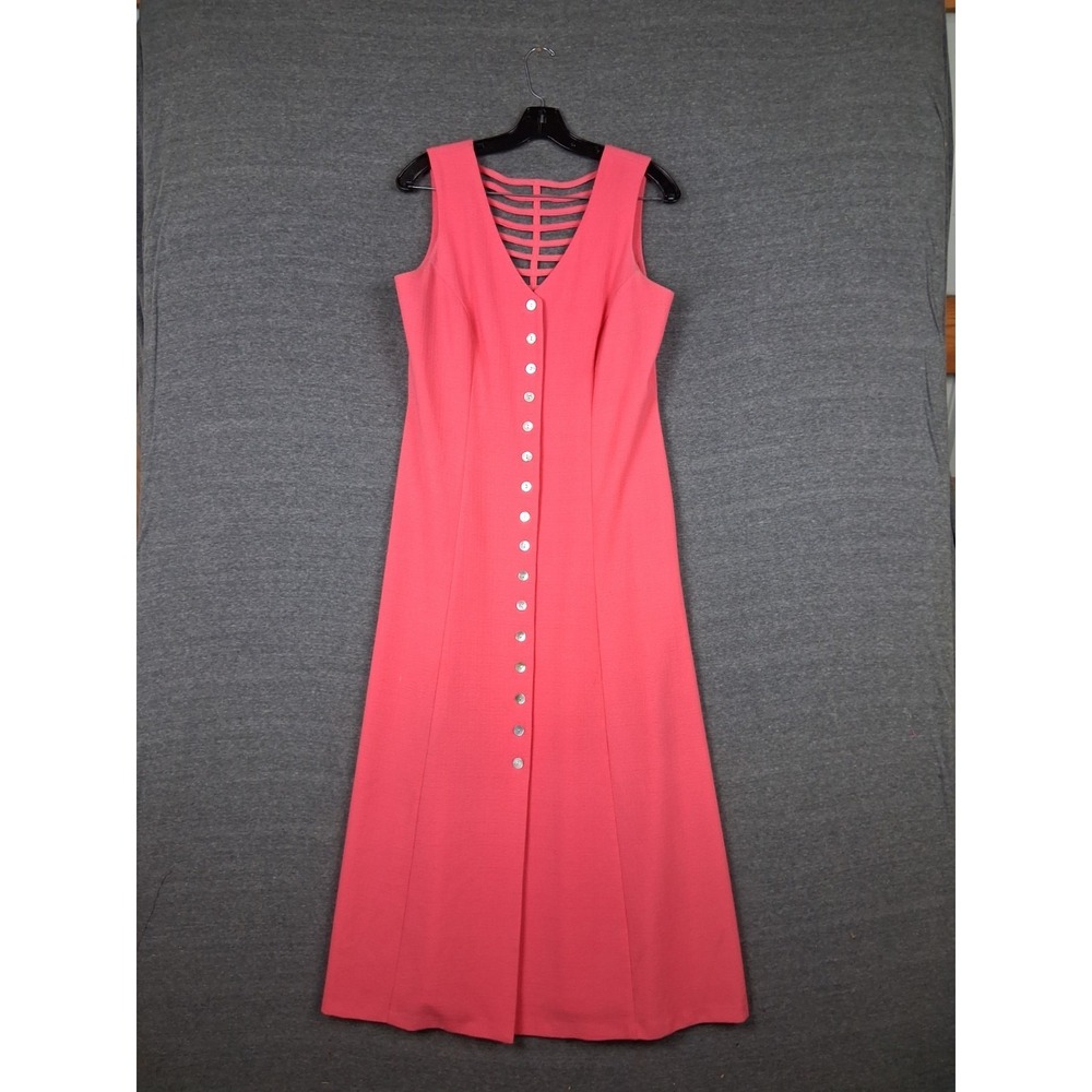 VTG Coldwater Creek Womens 10 Pink Coral Button Front Maxi Lattice A Line